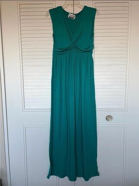 Teal Sleeveless Knot-Front Maxi Dress